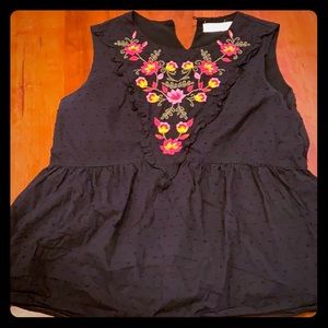 Black floral embroidered peplum top